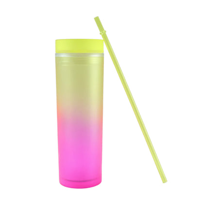Gradient Plastic Drinking Tumbler Cup With Lid And Straw 400 Ml Approx