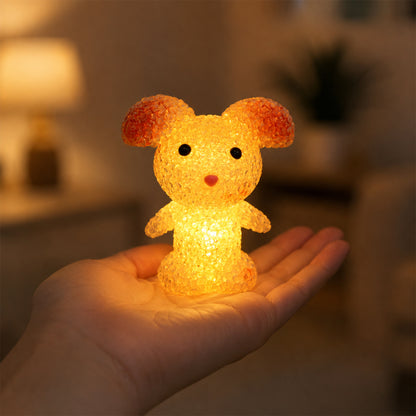 Wukusy cartoon mouse shape LED night lamp with crystal texture emits warm glow, perfect for children's bedside lighting.
