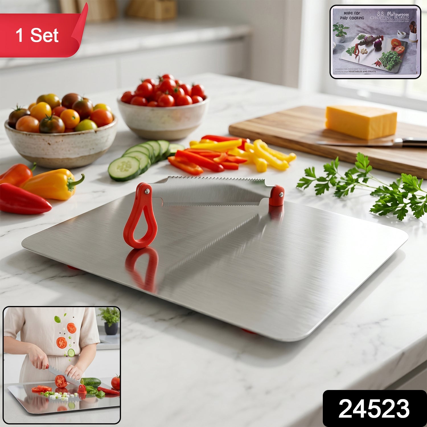 Stainless steel Wukusy multipurpose chopping board with hygienic, durable surface suitable for kitchen food preparation.