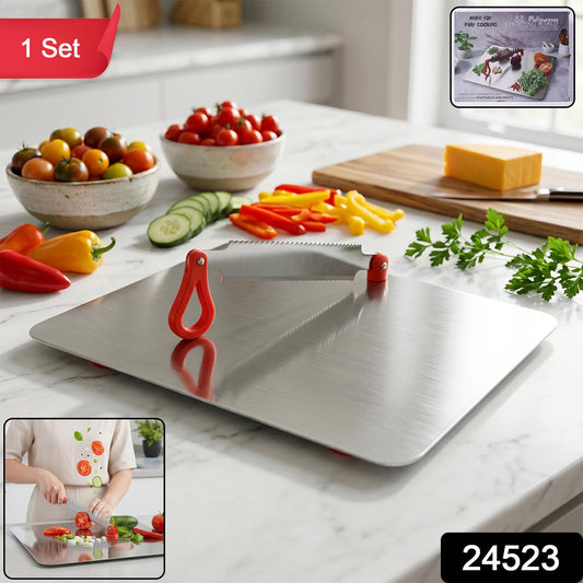 Stainless steel Wukusy multipurpose chopping board with hygienic, durable surface suitable for kitchen food preparation.