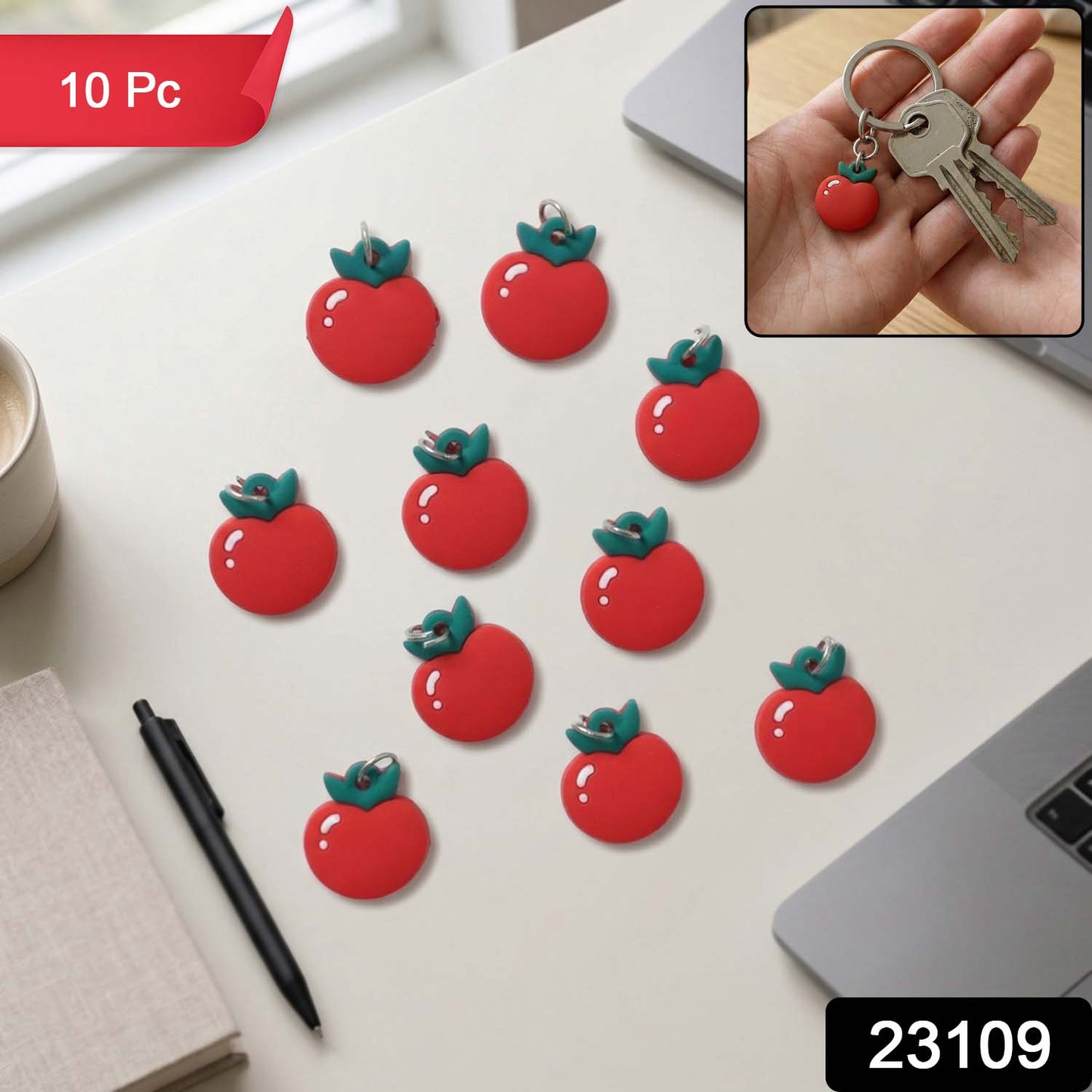 Cute Red Apple Shape Bag Charm Keychain Set (10 Pc)
