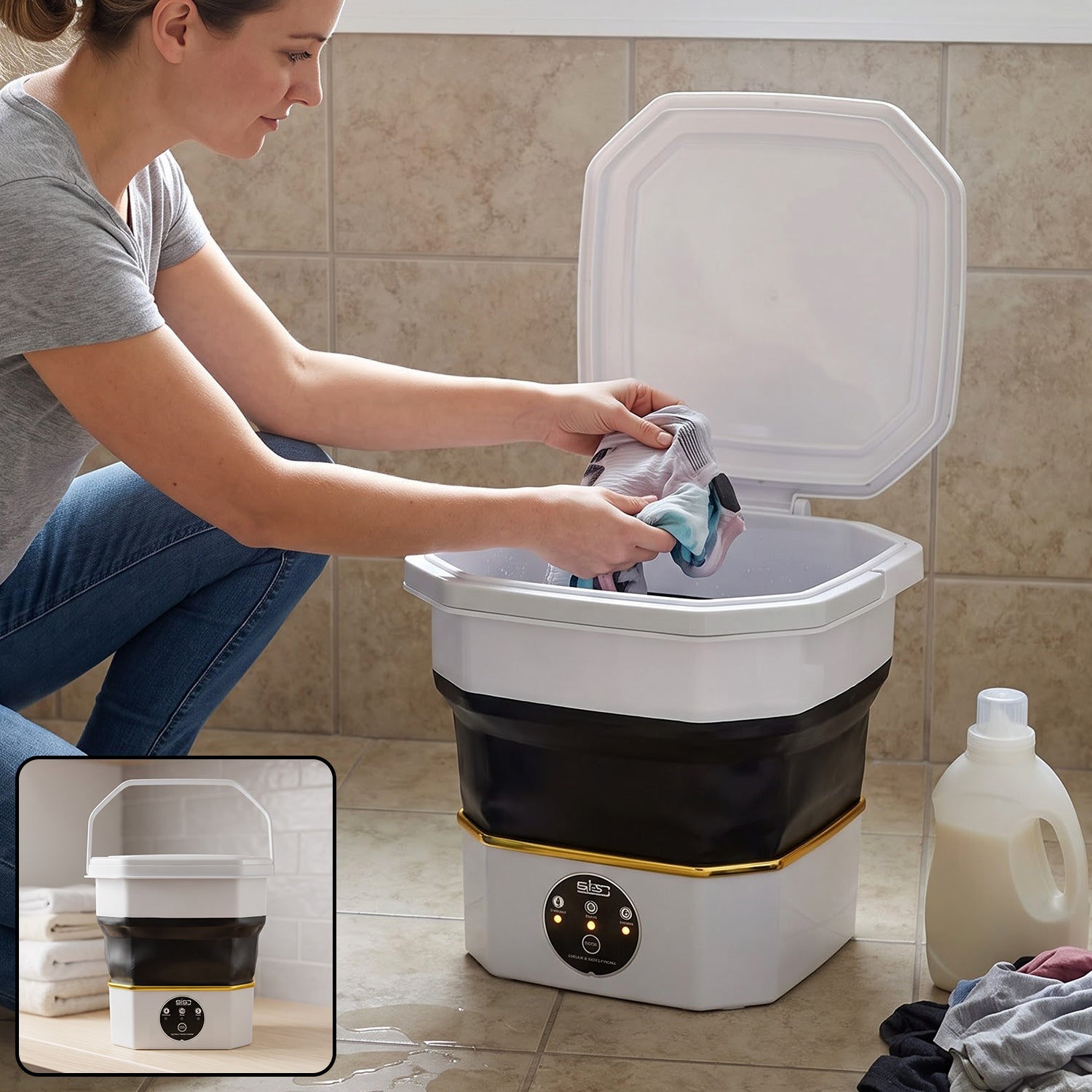 Mini Electric Folding Washing Machine For Small Clothes And Travel Laundry (1 Pc)