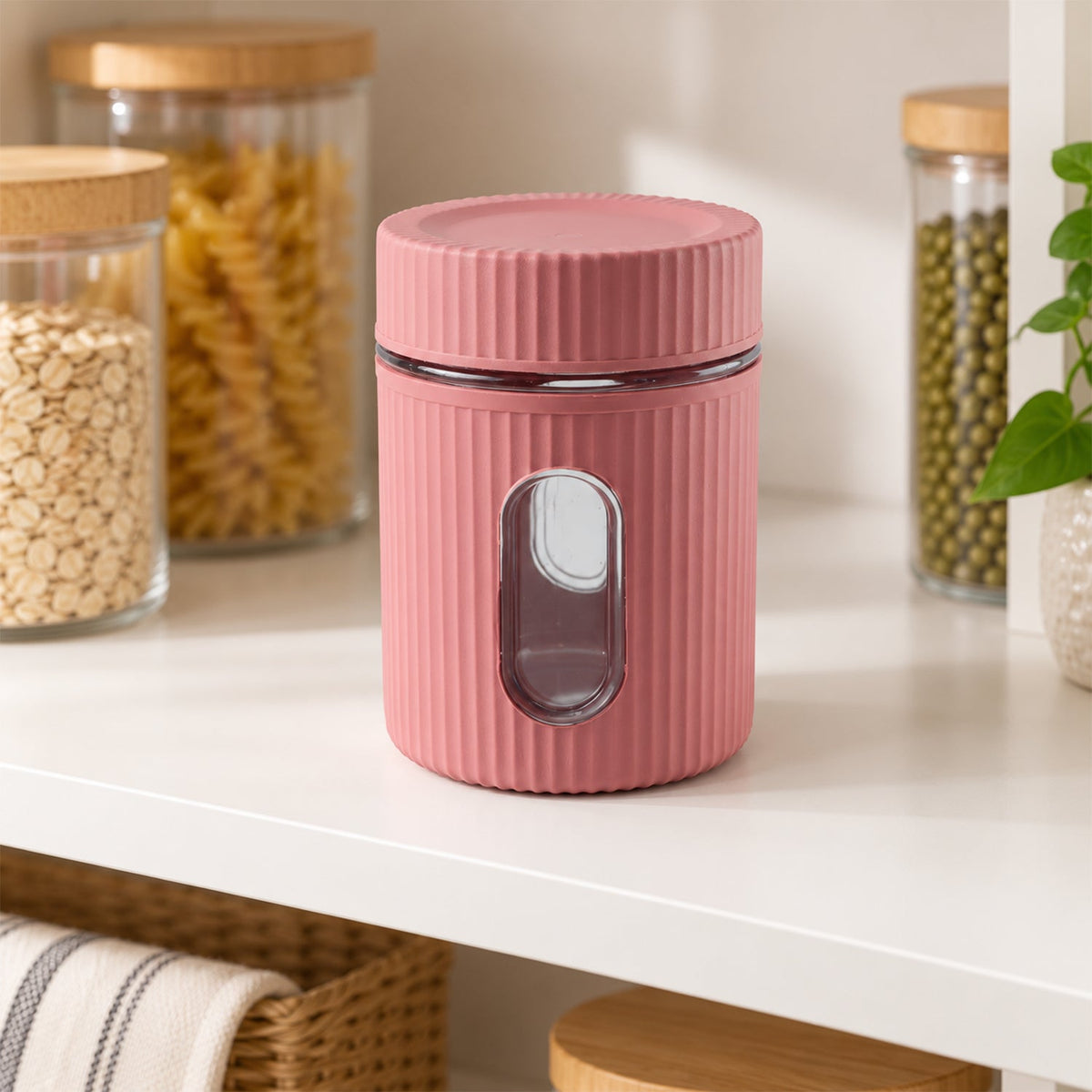 Wukusy plastic storage container with 750ml capacity, clear window, and screw lid for easy organization and secure sealing.