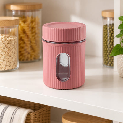 Wukusy plastic storage container with 750ml capacity, clear window, and screw lid for easy organization and secure sealing.