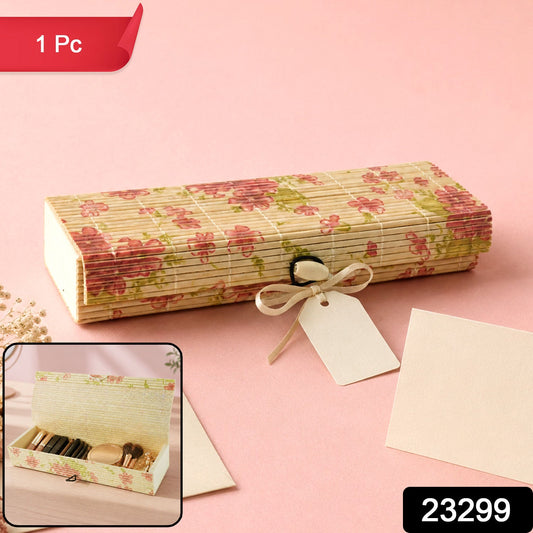 Decorative Wooden Floral Empty Storage Box With Roll Top Lid For Home (1 Piece)