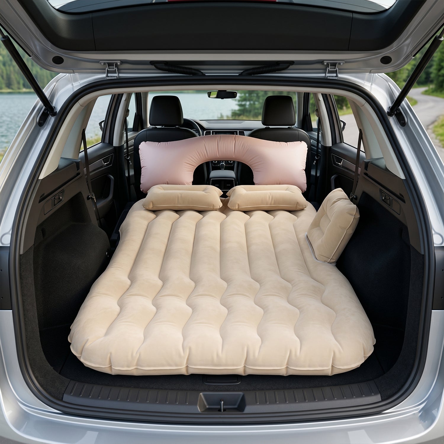 Car Air Mattress Bed Set With Inflatable Pillows And Cushions (1 Set  Mix Design)