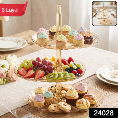 Wukusy acrylic 3-tier snack and dessert serving stand with clear tiers, perfect for parties and home entertaining.
