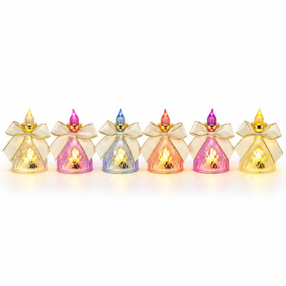 Set of six Wukusy decorative flameless LED candle lights with bows, ideal for home decor and creating a cozy ambiance.