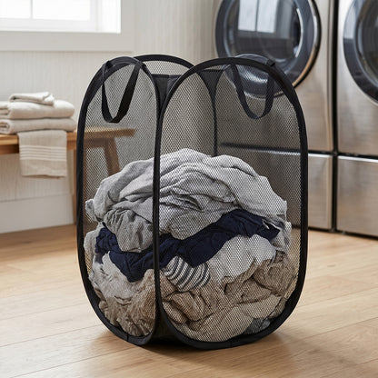 Foldable Mesh Laundry Basket Storage Hamper Bag (1 Pc 34x34x57 Cm)