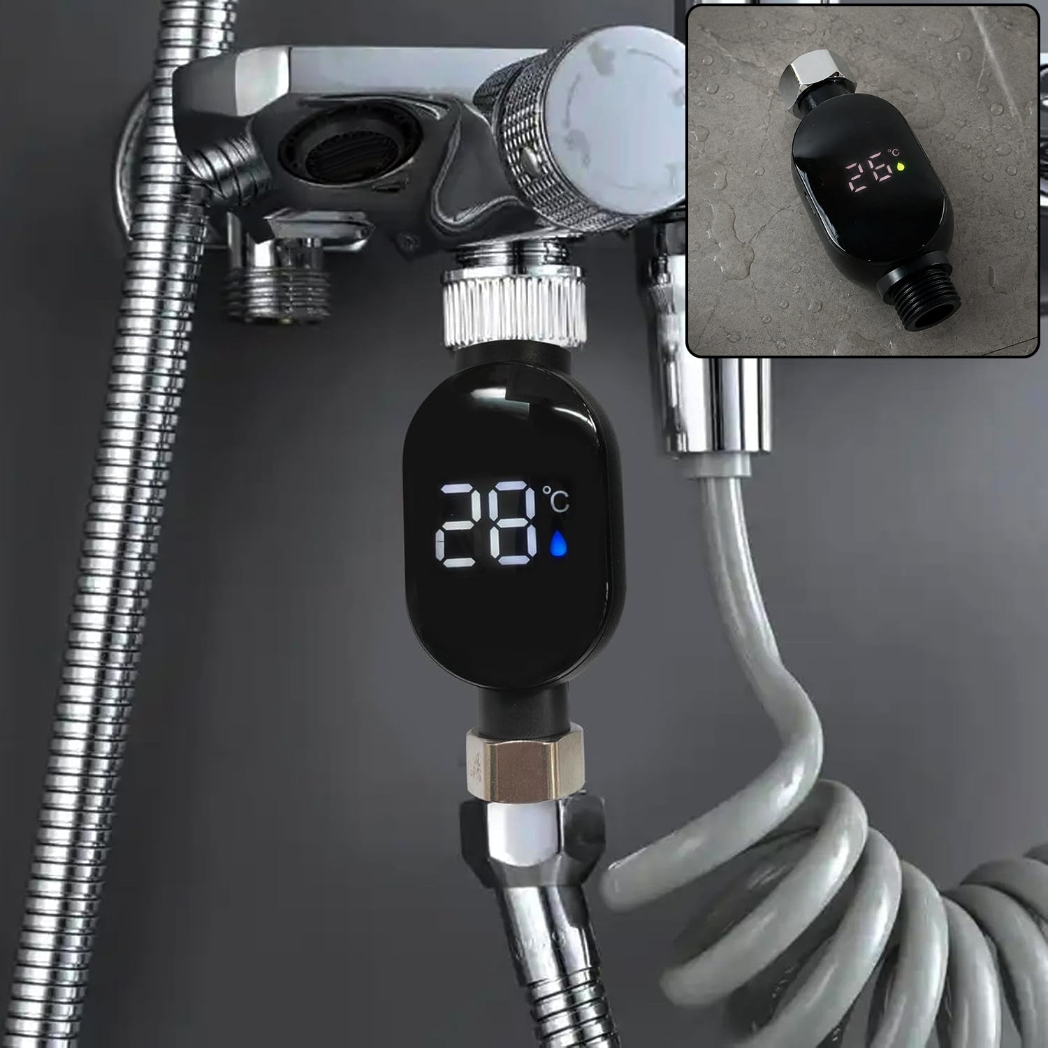 Digital Shower Thermometer With Led Temperature Display For Bathroom Use (1 Pc)