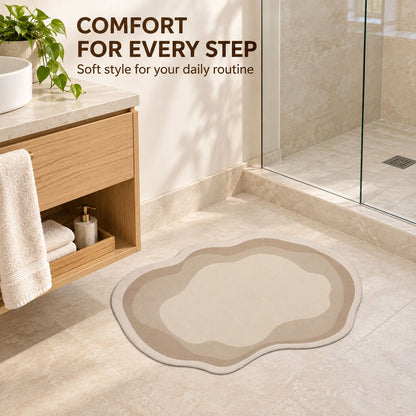 Decorative wavy-shaped bathroom floor mat by Wukusy, 60x38 cm, designed for indoor home use, with textured surface and vibrant color.