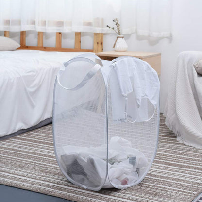 Foldable Laundry Basket Fabric Mesh Clothes Hamper Bag (1 Pc33x33x54cm)