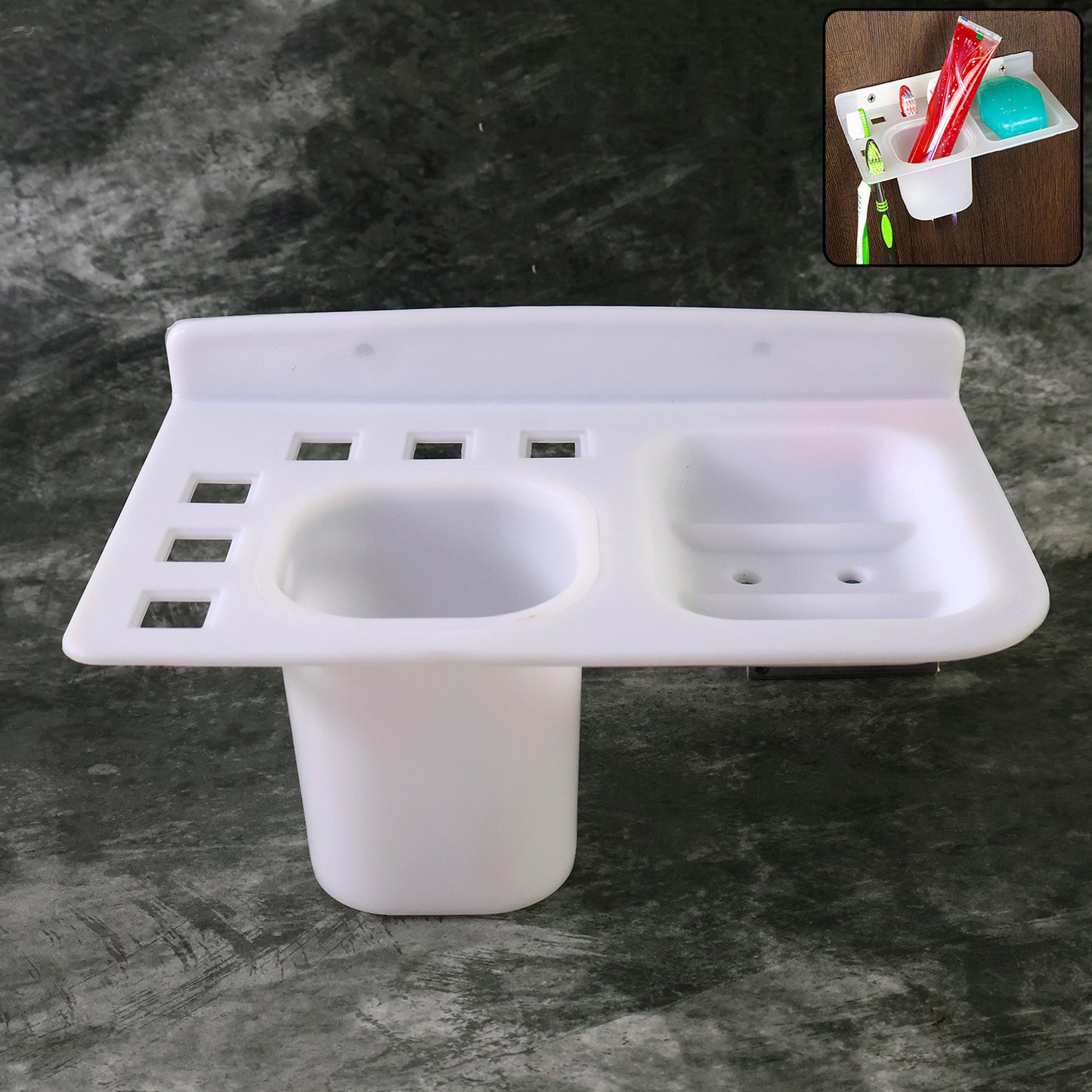 3in1 Wall Mounted Multi-compartment Toothbrush  Soap Holder With Cup (1 Pc)