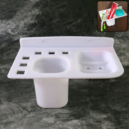 3in1 Wall Mounted Multi-compartment Toothbrush  Soap Holder With Cup (1 Pc)