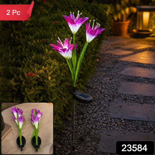 Solar Garden Flower Led Stake Lights For Pathway Lawn And Outdoor Decor (2 Pc)