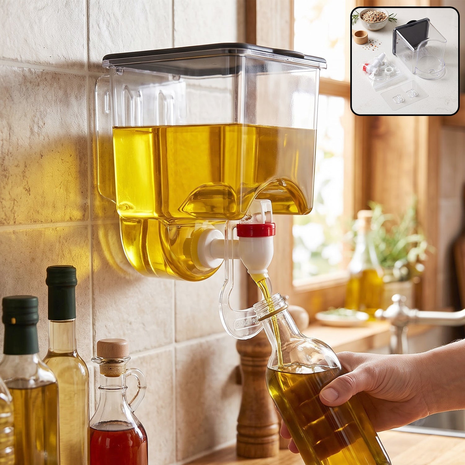 Wall Mounted Plastic Oil Dispenser With Tap For Kitchen Oil Storage Use (1 Pc)