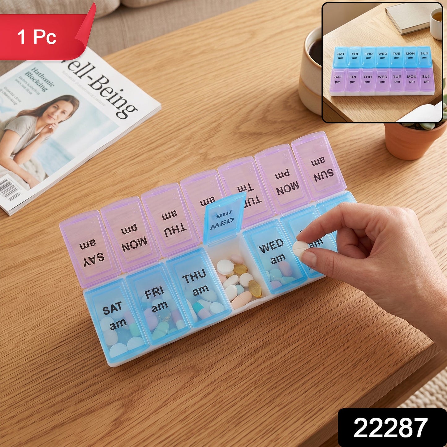 14 Grid Am Pm Weekly Pill Box Organizer For Morning And Evening Dose (1 Pc)