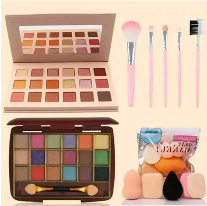 18 Color Eyeshadow & Makeup Brush Combo Kit – Multi Shade Set