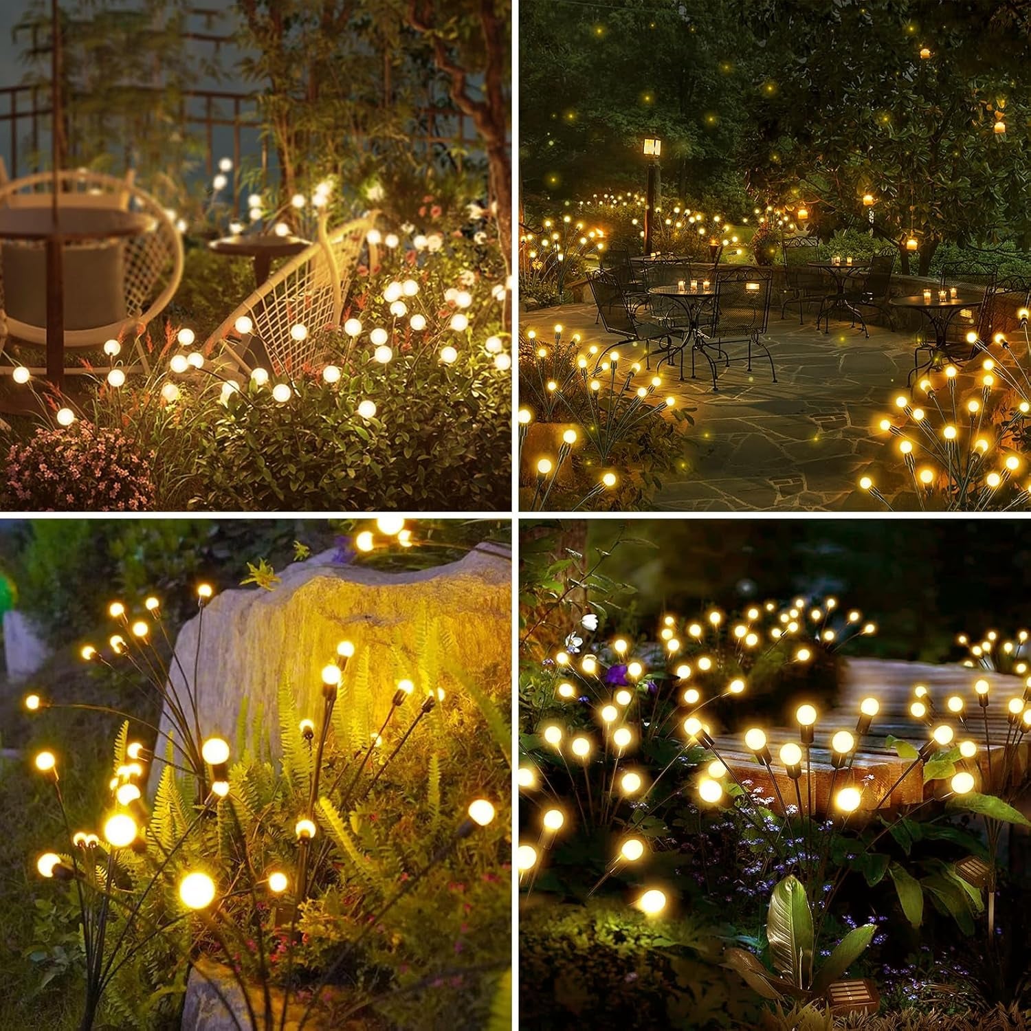 Wukusy solar-powered garden ball lights set with warm white LED bulbs, decorative outdoor lighting for garden and patio.