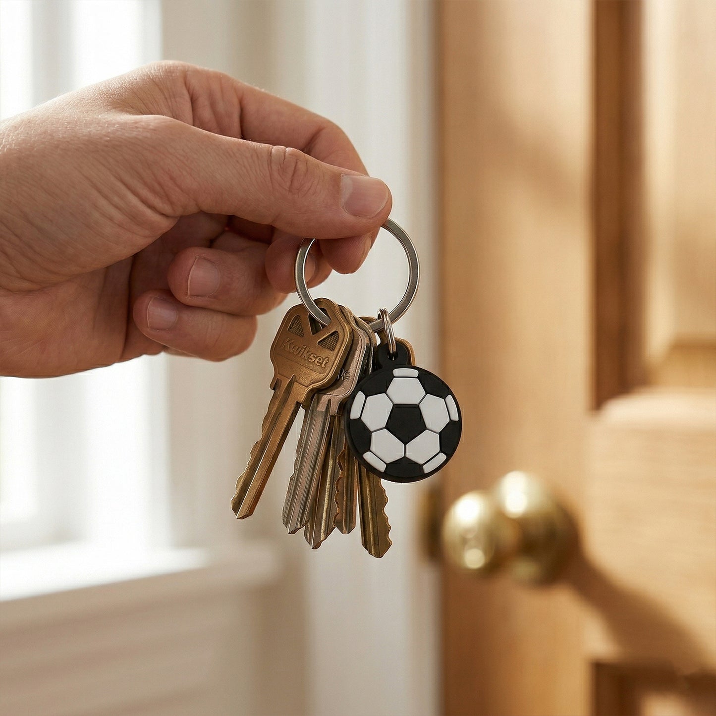 Set of 10 football-shaped bag charms and keychains by Wukusy, featuring colorful football design shapes for accessories.