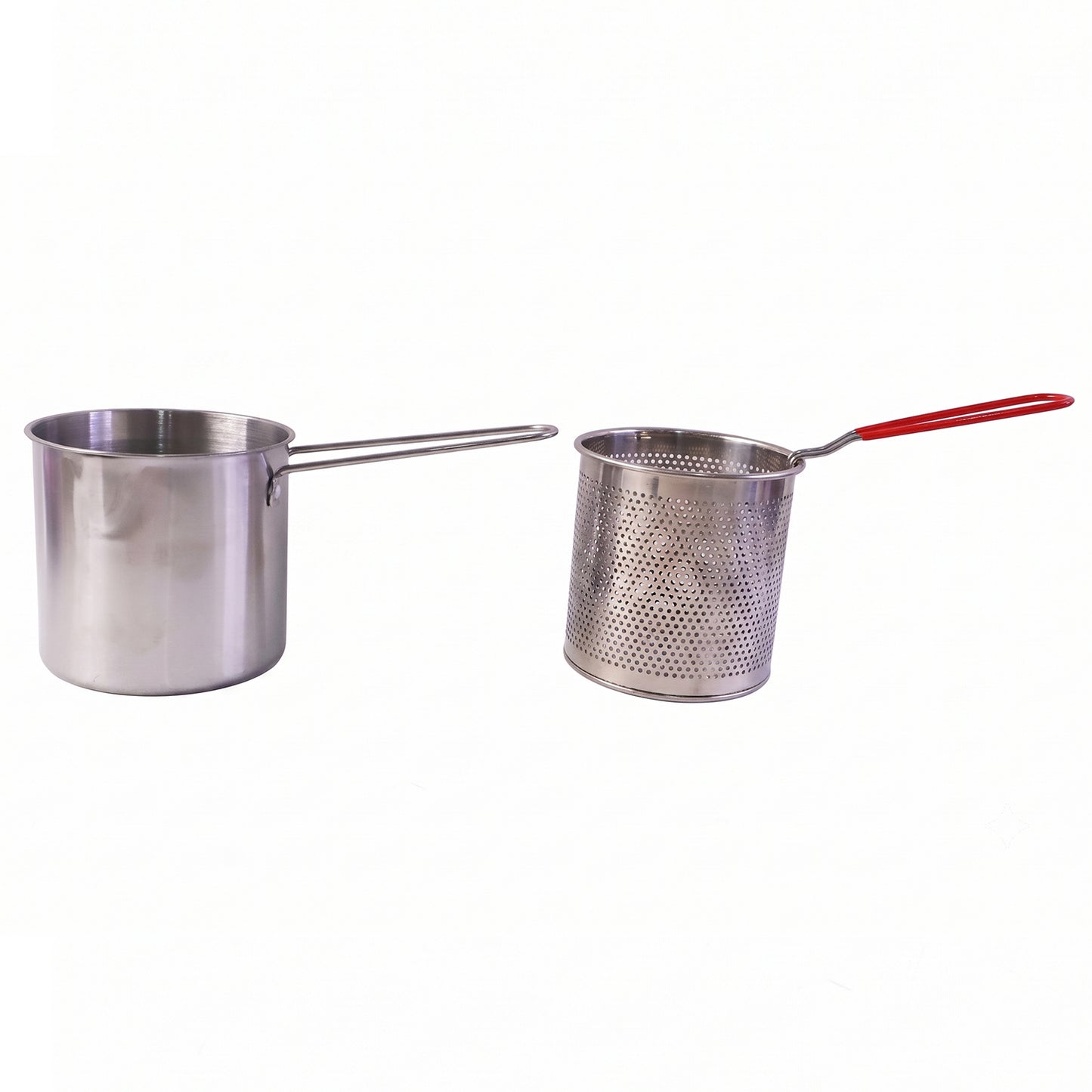 Stainless steel deep frying pot with strainer basket set by Wukusy, suitable for kitchen frying and cooking tasks.