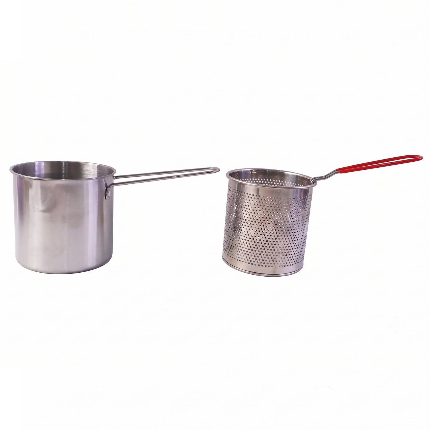 Stainless steel deep frying pot with strainer basket set by Wukusy, suitable for kitchen frying and cooking tasks.