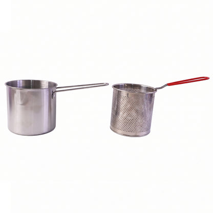 Stainless steel deep frying pot with strainer basket set by Wukusy, suitable for kitchen frying and cooking tasks.
