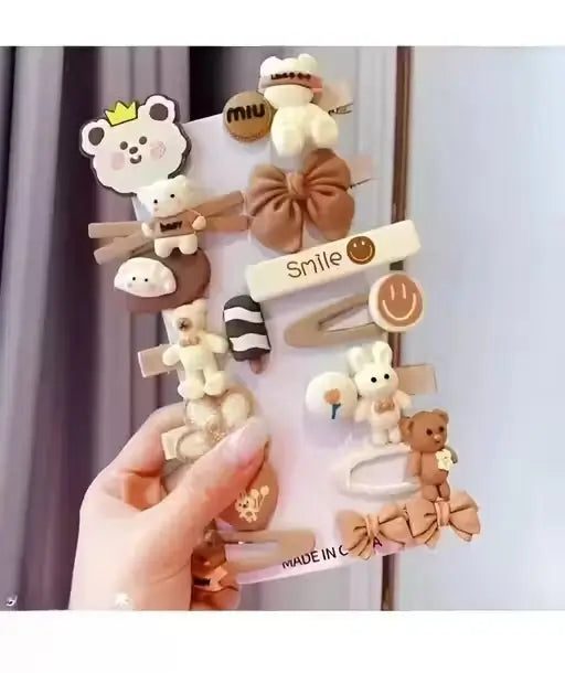 14 Pc Teddy Bow Hair Clips – Small Multicolor Rubber Clips