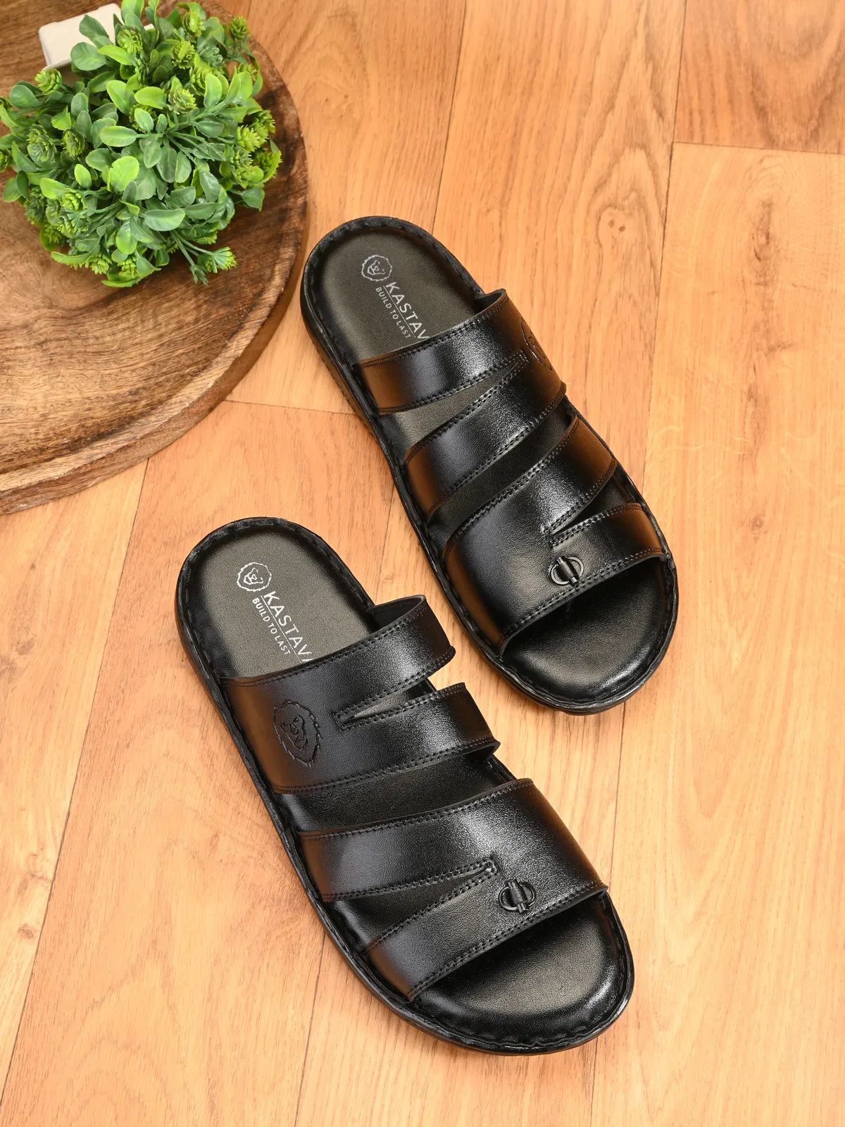 Black Synthetic Cushioned Comfortable Men Sandals: Size-10