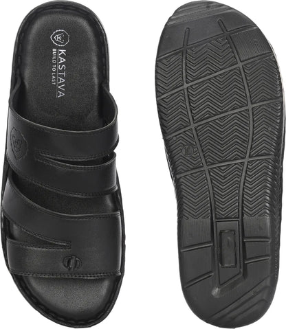Black Synthetic Cushioned Comfortable Men Sandals: Size-10
