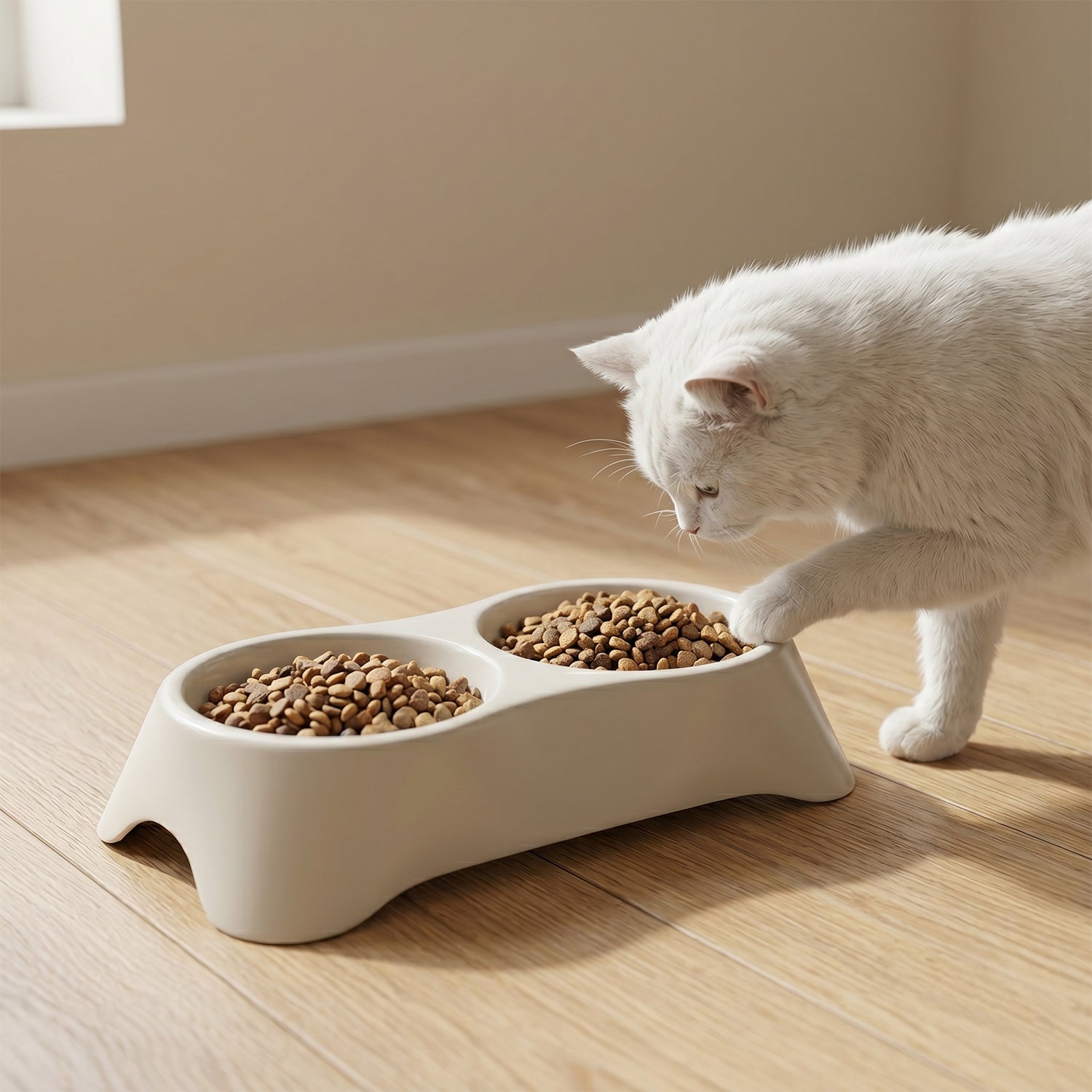 Dual Pet Food And Water Feeding Tray Double Bowl Feeder For Dogs Cats (1 Pc)