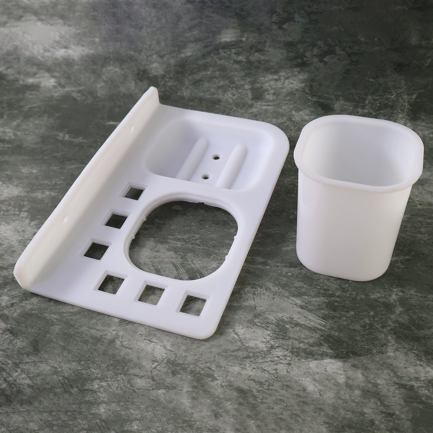 3in1 Wall Mounted Multi-compartment Toothbrush  Soap Holder With Cup (1 Pc)