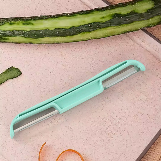 Stainless steel double side potato peeler by Wukusy, showing the peeler with ergonomic handle and sharp blades for efficient peeling.
