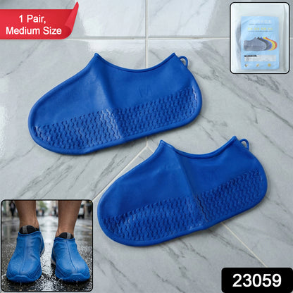 Waterproof Silicone Shoe Cover Blue Color (1 Pair Medium Size)