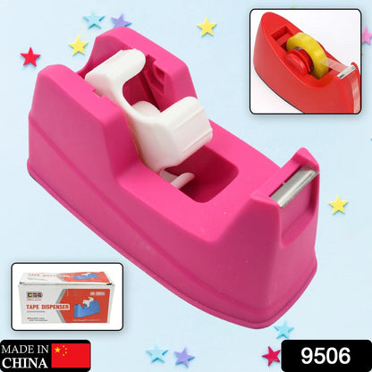 Wukusy plastic tape dispenser cutter for home office, used for stationary and packaging tape, shown with tape roll in hand.