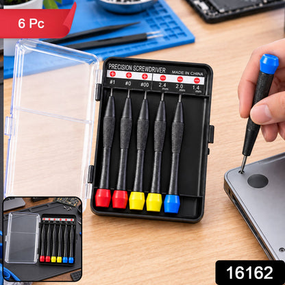 Wukusy six-piece precision screwdriver hand tool kit for electronics and small repairs, with various screwdrivers on a white background.