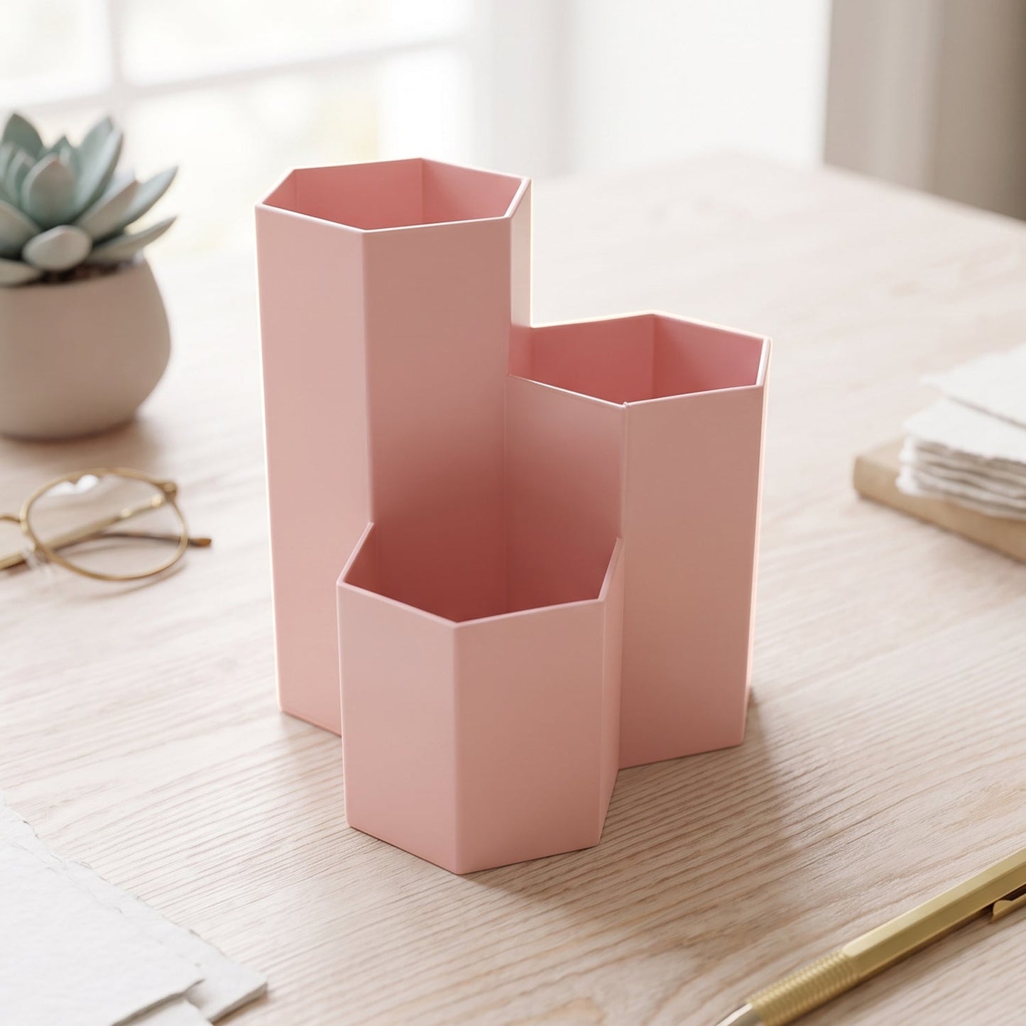 Plastic Multi Compartment Desktop Organizer Box For Pen And Stationery (1 Pc)