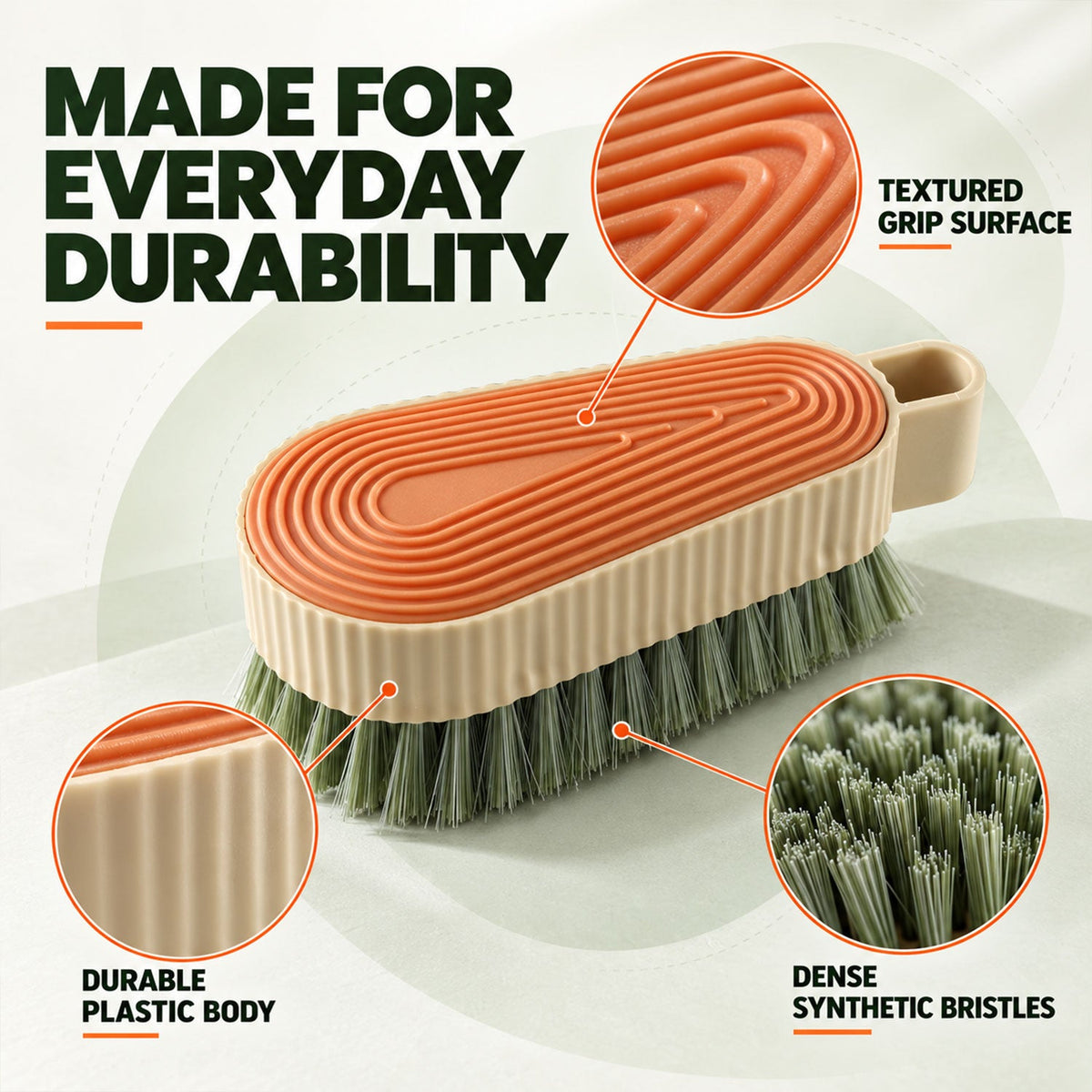 Wukusy multipurpose cleaning brush with textured grip for shoes and tiles, featuring durable bristles for scrubbing surfaces.
