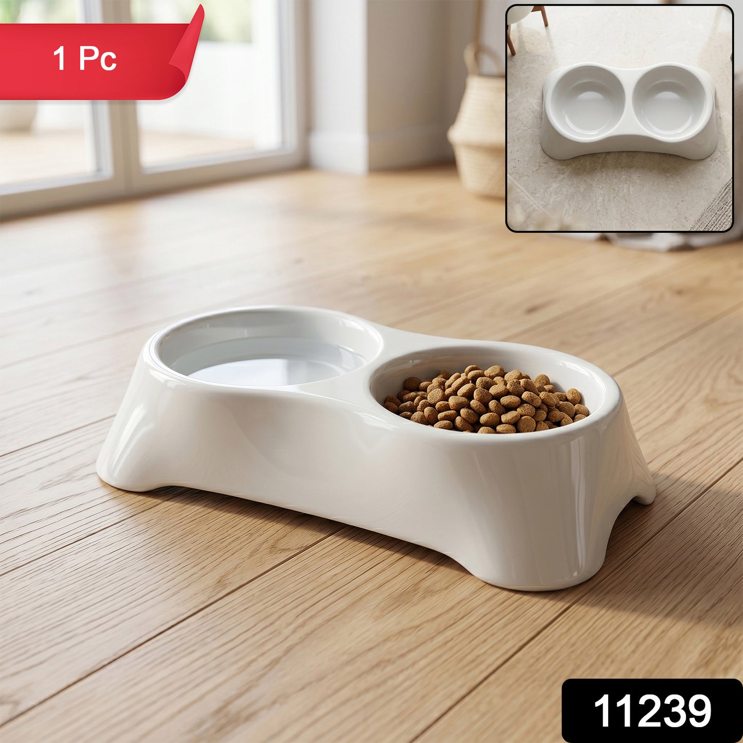 Dual Pet Food And Water Feeding Tray Double Bowl Feeder For Dogs Cats (1 Pc)