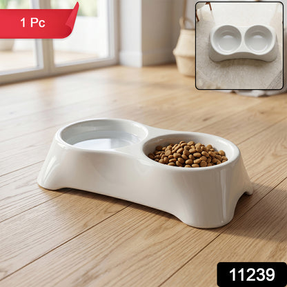 Dual Pet Food And Water Feeding Tray Double Bowl Feeder For Dogs Cats (1 Pc)