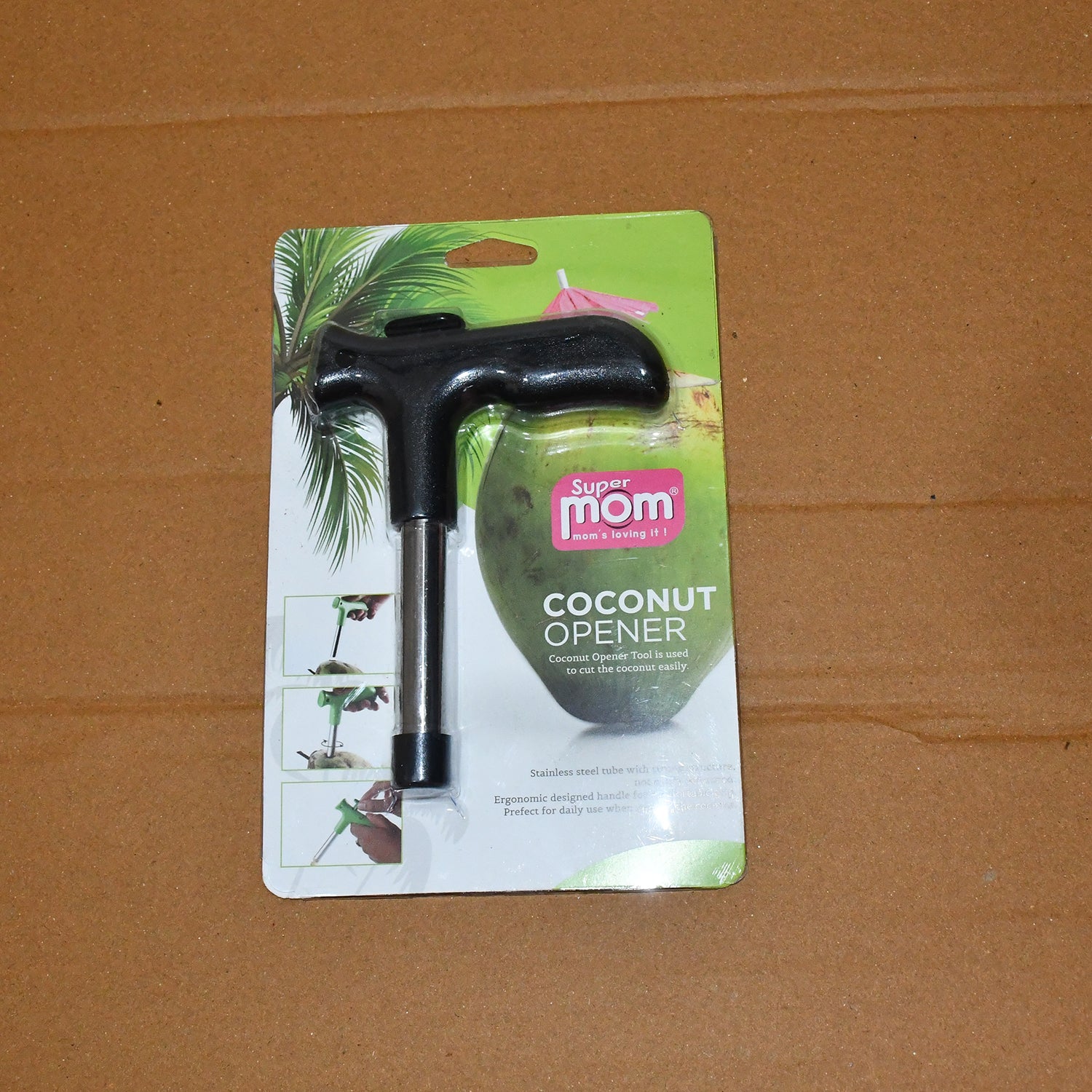 Wukusy Supermom Coconut Opener Tool with ergonomic handle, designed for easy coconut opening, shown in the image.