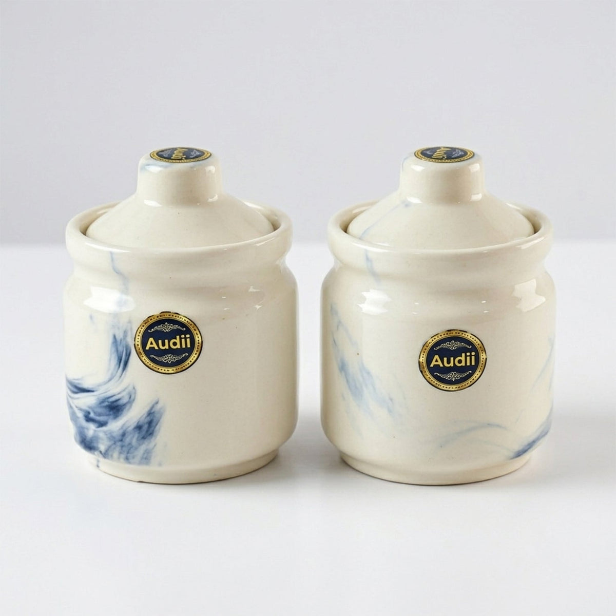 Ceramic Storage Jar Set With Lids For Tea Sugar And Kitchen Spices (2 Pc)