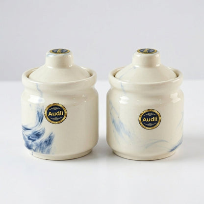 Ceramic Storage Jar Set With Lids For Tea Sugar And Kitchen Spices (2 Pc)