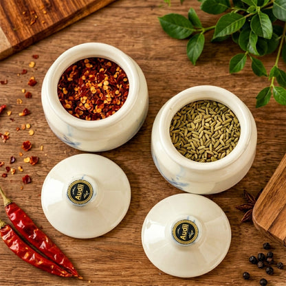 Ceramic Storage Jar Set With Lids For Tea Sugar And Kitchen Spices (2 Pc)