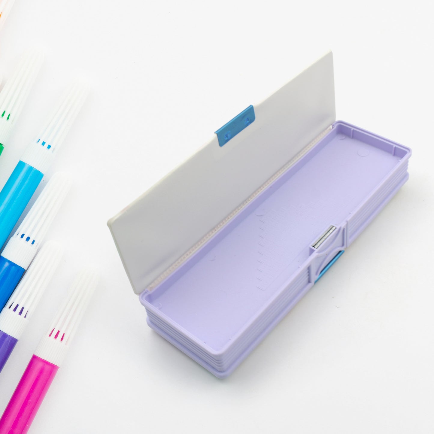 Wukusy 4138 multipurpose plastic pencil case with double compartments, cartoon print, suitable for school and home storage.