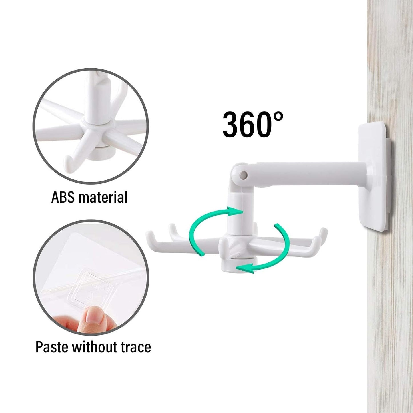 4644 360 Rotating Folding Hook Self-adhesive Waterproof Wall Mounted Hook