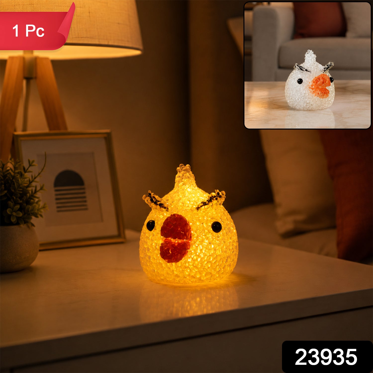 Wukusy cartoon chick-shaped LED night lamp with crystal texture and warm glow, perfect for cozy bedroom lighting.