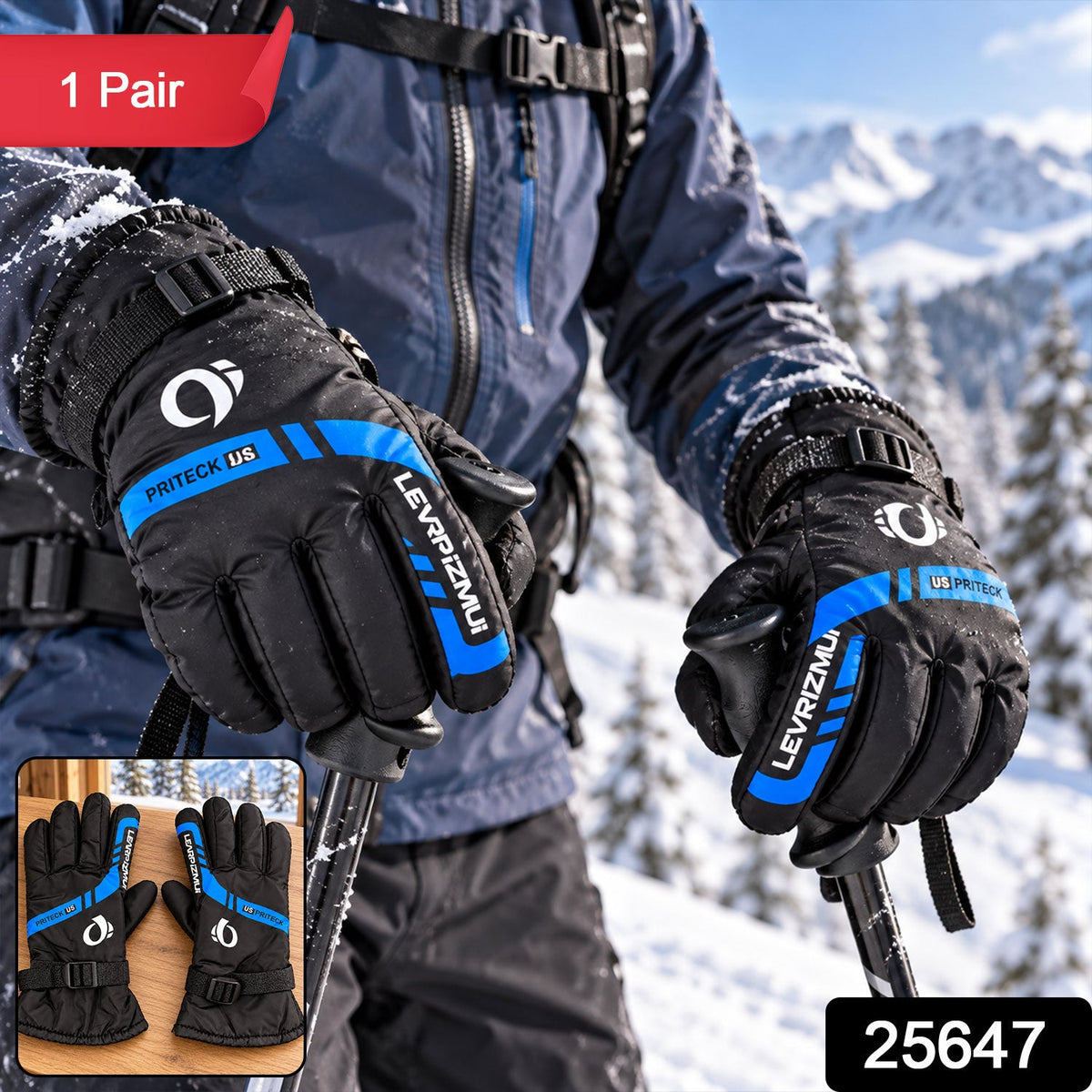 Wukusy winter full-finger gloves with fleece lining and adjustable wrist buckles, showing a close-up of black gloves on a white background.
