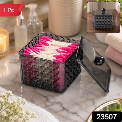 Plastic Cotton Swab Storage Box With Lid For Bathroom Vanity And Desk Use (1 Pc)