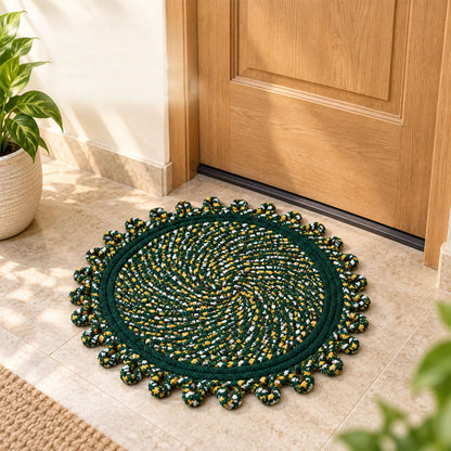 Round Decorative Braided Floor Mat With Looped Edge For Homes (1 Pc 48x48 Cm)
